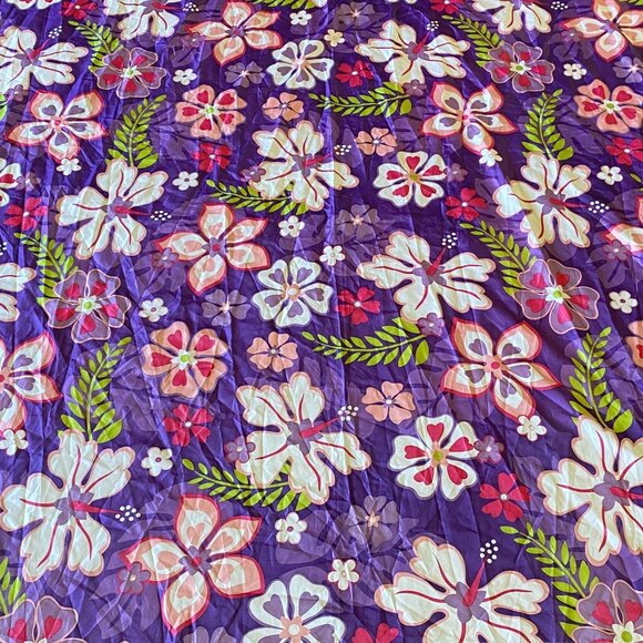 Floral Shower Curtain 72"x69" Purple Hibiscus Pattern Polyester Bathroom Decor - Picture 4 of 6